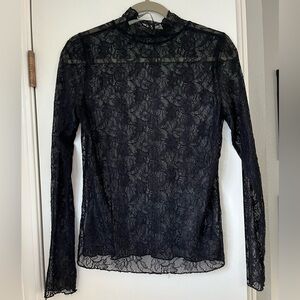 Anthropologie Black Sheer Lace Long-Sleeve Top